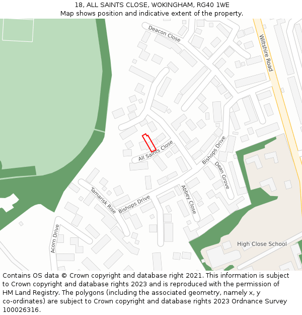 18, ALL SAINTS CLOSE, WOKINGHAM, RG40 1WE: Location map and indicative extent of plot