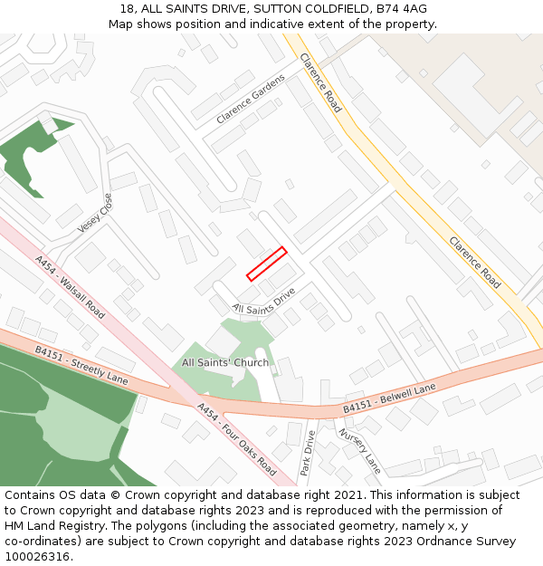 18, ALL SAINTS DRIVE, SUTTON COLDFIELD, B74 4AG: Location map and indicative extent of plot