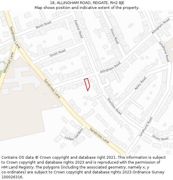 18, ALLINGHAM ROAD, REIGATE, RH2 8JE: Location map and indicative extent of plot
