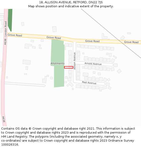 18, ALLISON AVENUE, RETFORD, DN22 7JS: Location map and indicative extent of plot