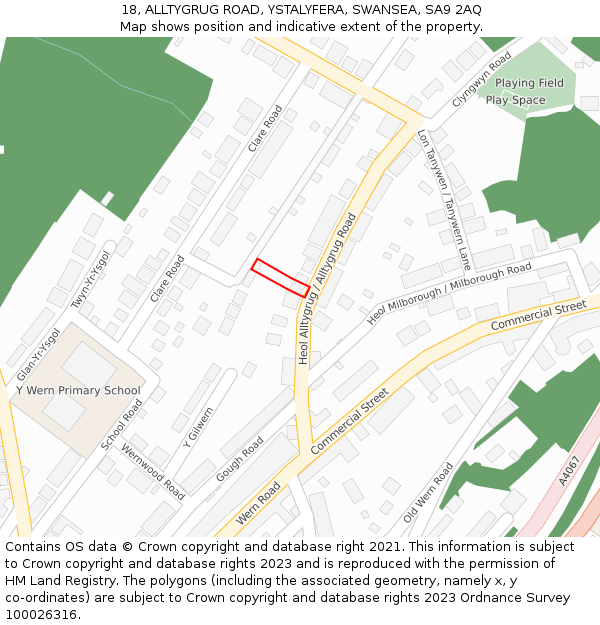 18, ALLTYGRUG ROAD, YSTALYFERA, SWANSEA, SA9 2AQ: Location map and indicative extent of plot