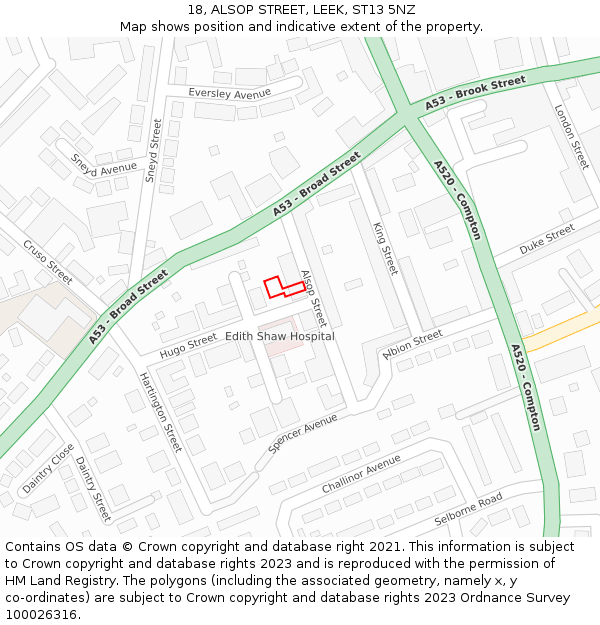18, ALSOP STREET, LEEK, ST13 5NZ: Location map and indicative extent of plot