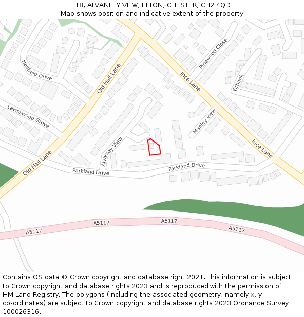 18, ALVANLEY VIEW, ELTON, CHESTER, CH2 4QD: Location map and indicative extent of plot