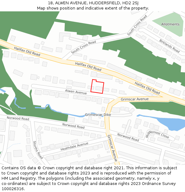 18, ALWEN AVENUE, HUDDERSFIELD, HD2 2SJ: Location map and indicative extent of plot