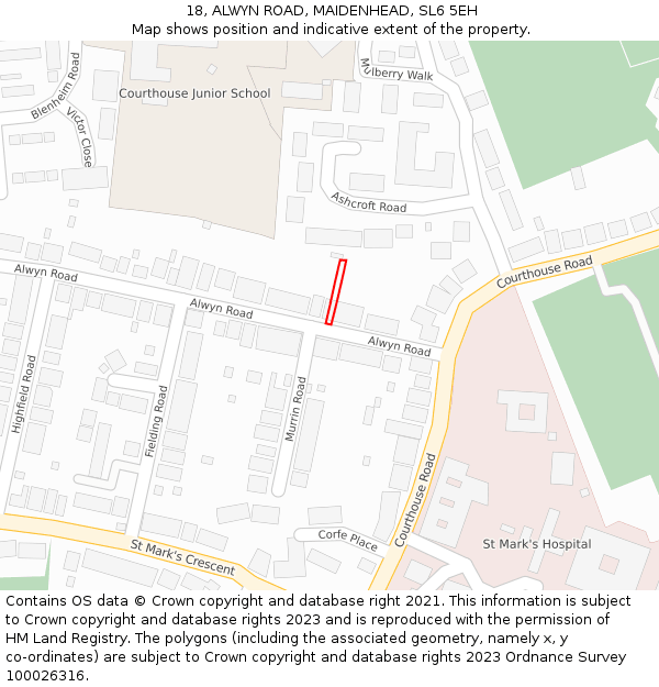 18, ALWYN ROAD, MAIDENHEAD, SL6 5EH: Location map and indicative extent of plot