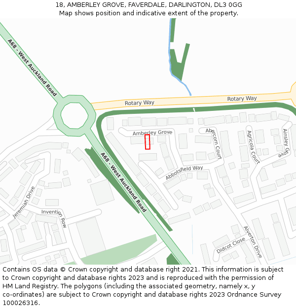 18, AMBERLEY GROVE, FAVERDALE, DARLINGTON, DL3 0GG: Location map and indicative extent of plot