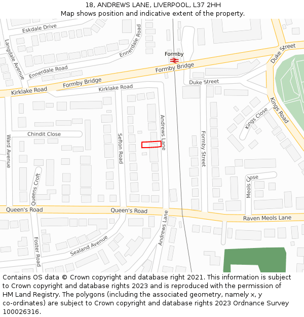 18, ANDREWS LANE, LIVERPOOL, L37 2HH: Location map and indicative extent of plot