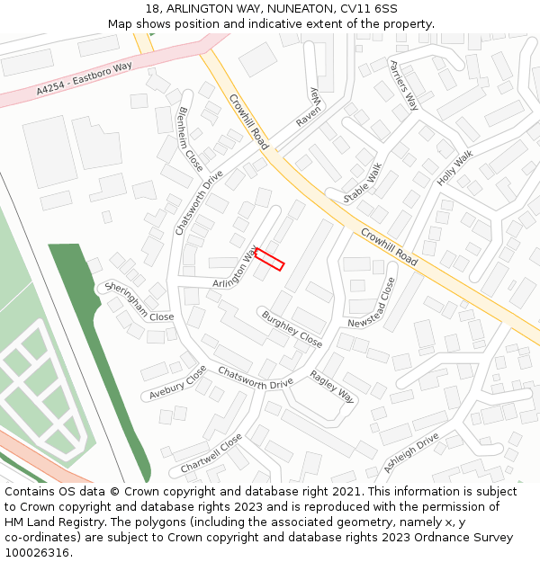 18, ARLINGTON WAY, NUNEATON, CV11 6SS: Location map and indicative extent of plot