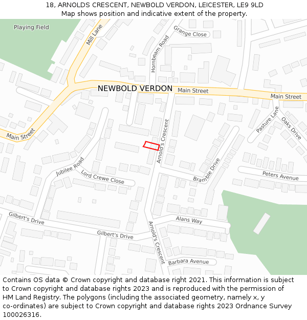 18, ARNOLDS CRESCENT, NEWBOLD VERDON, LEICESTER, LE9 9LD: Location map and indicative extent of plot