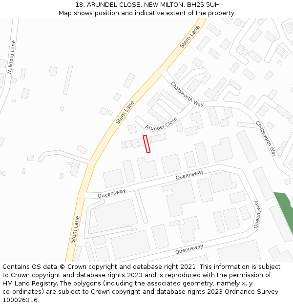 18, ARUNDEL CLOSE, NEW MILTON, BH25 5UH: Location map and indicative extent of plot