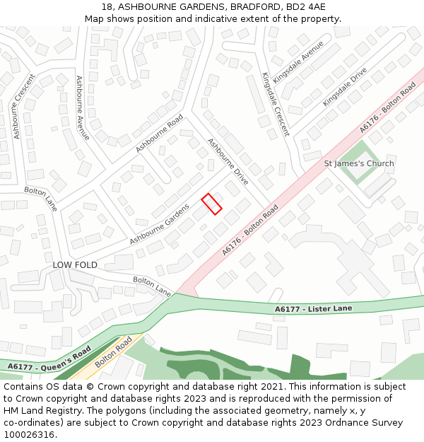 18, ASHBOURNE GARDENS, BRADFORD, BD2 4AE: Location map and indicative extent of plot
