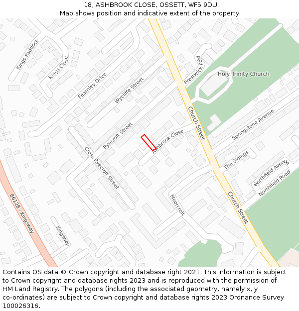 18, ASHBROOK CLOSE, OSSETT, WF5 9DU: Location map and indicative extent of plot