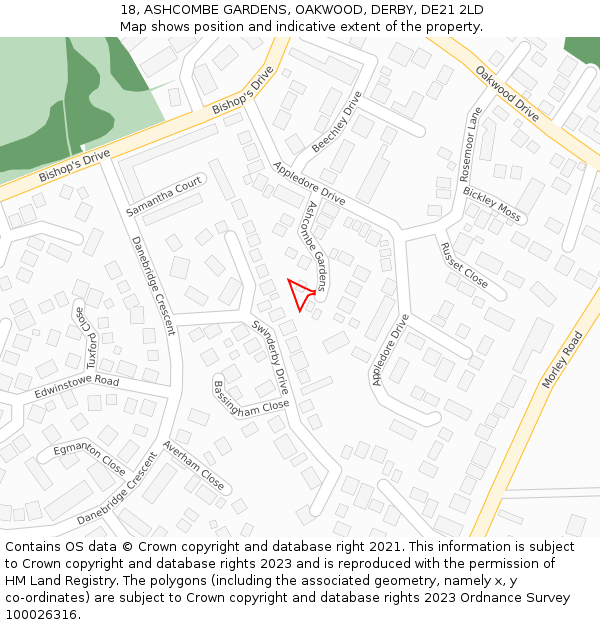 18, ASHCOMBE GARDENS, OAKWOOD, DERBY, DE21 2LD: Location map and indicative extent of plot