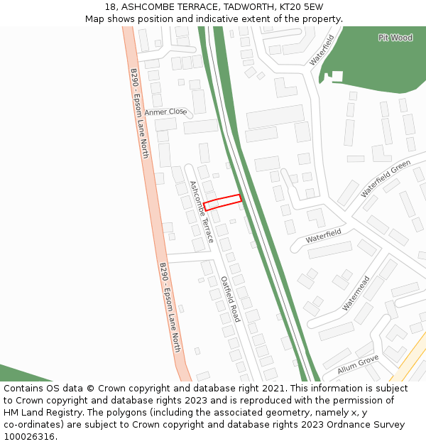 18, ASHCOMBE TERRACE, TADWORTH, KT20 5EW: Location map and indicative extent of plot