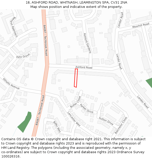 18, ASHFORD ROAD, WHITNASH, LEAMINGTON SPA, CV31 2NA: Location map and indicative extent of plot