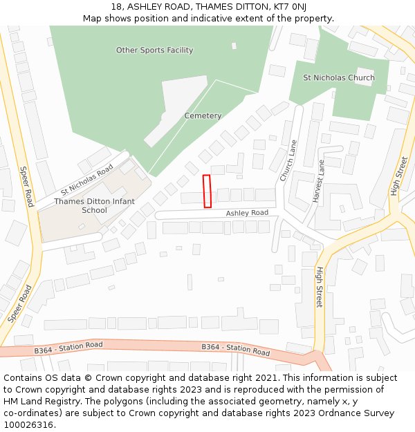 18, ASHLEY ROAD, THAMES DITTON, KT7 0NJ: Location map and indicative extent of plot