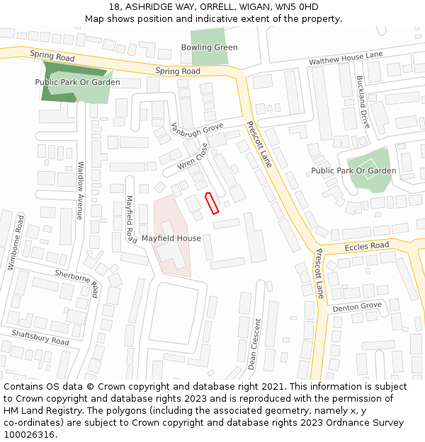 18, ASHRIDGE WAY, ORRELL, WIGAN, WN5 0HD: Location map and indicative extent of plot