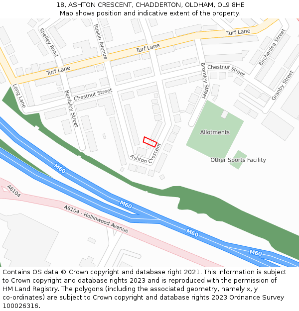 18, ASHTON CRESCENT, CHADDERTON, OLDHAM, OL9 8HE: Location map and indicative extent of plot