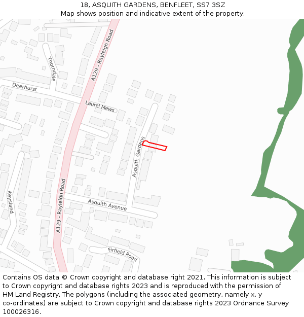 18, ASQUITH GARDENS, BENFLEET, SS7 3SZ: Location map and indicative extent of plot