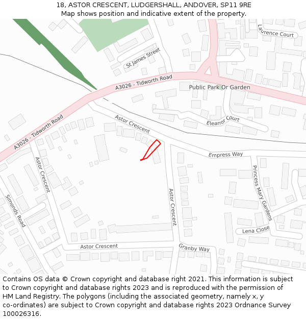18, ASTOR CRESCENT, LUDGERSHALL, ANDOVER, SP11 9RE: Location map and indicative extent of plot