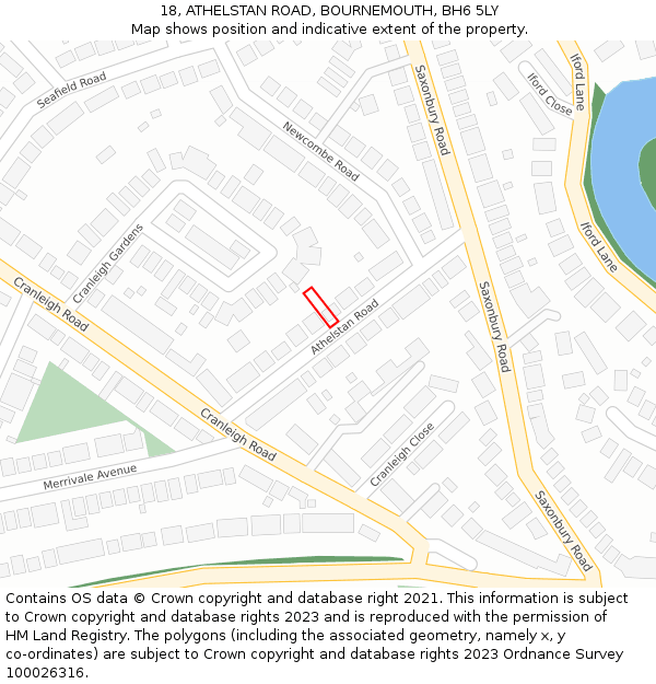 18, ATHELSTAN ROAD, BOURNEMOUTH, BH6 5LY: Location map and indicative extent of plot