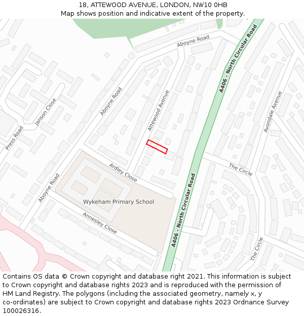 18, ATTEWOOD AVENUE, LONDON, NW10 0HB: Location map and indicative extent of plot
