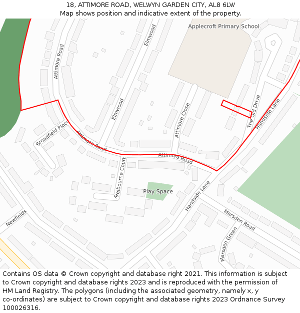 18, ATTIMORE ROAD, WELWYN GARDEN CITY, AL8 6LW: Location map and indicative extent of plot