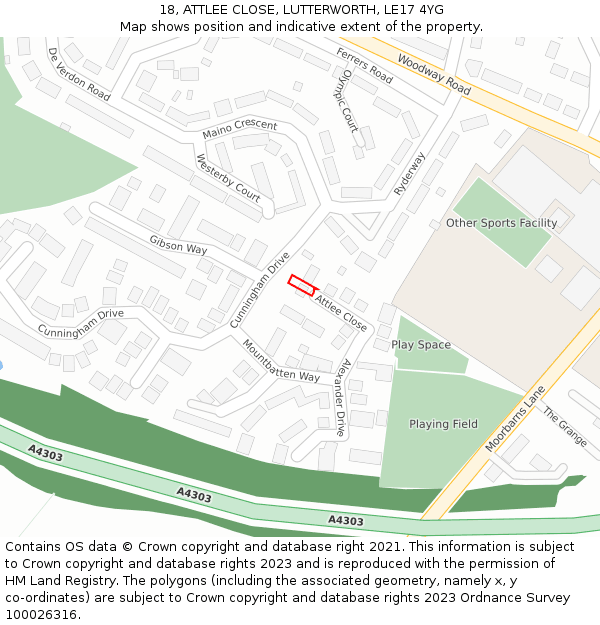 18, ATTLEE CLOSE, LUTTERWORTH, LE17 4YG: Location map and indicative extent of plot