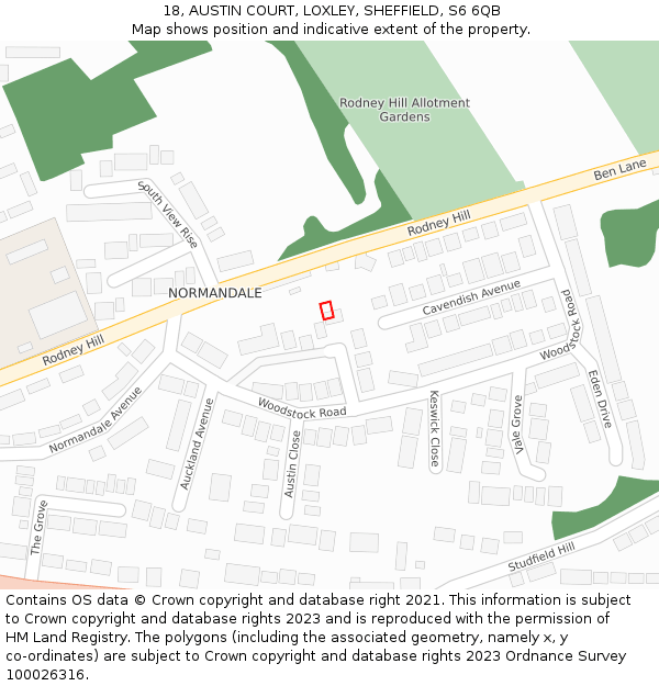 18, AUSTIN COURT, LOXLEY, SHEFFIELD, S6 6QB: Location map and indicative extent of plot