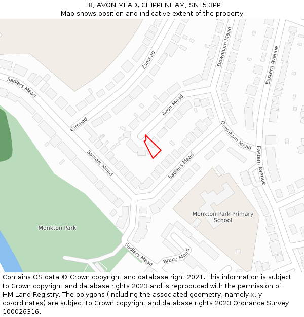 18, AVON MEAD, CHIPPENHAM, SN15 3PP: Location map and indicative extent of plot