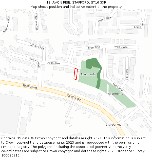 18, AVON RISE, STAFFORD, ST16 3XR: Location map and indicative extent of plot