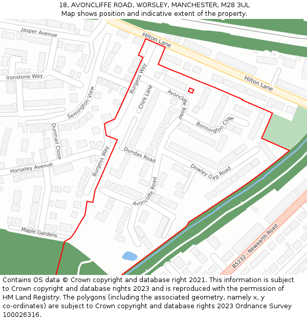 18, AVONCLIFFE ROAD, WORSLEY, MANCHESTER, M28 3UL: Location map and indicative extent of plot