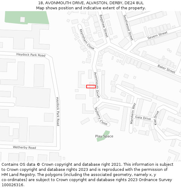 18, AVONMOUTH DRIVE, ALVASTON, DERBY, DE24 8UL: Location map and indicative extent of plot