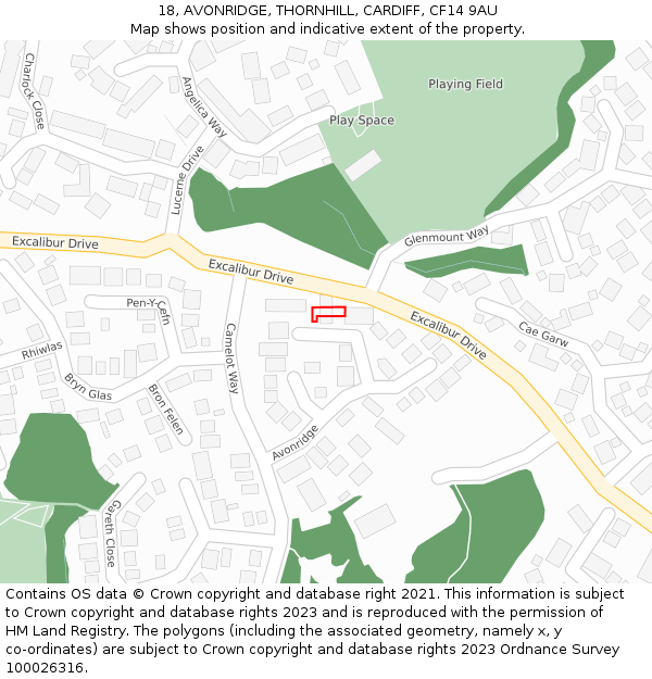 18, AVONRIDGE, THORNHILL, CARDIFF, CF14 9AU: Location map and indicative extent of plot