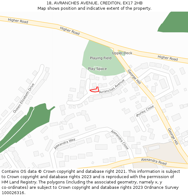 18, AVRANCHES AVENUE, CREDITON, EX17 2HB: Location map and indicative extent of plot