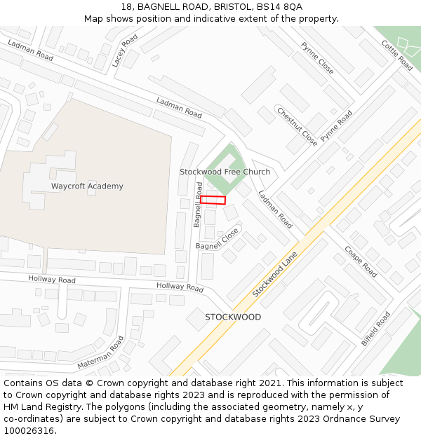 18, BAGNELL ROAD, BRISTOL, BS14 8QA: Location map and indicative extent of plot