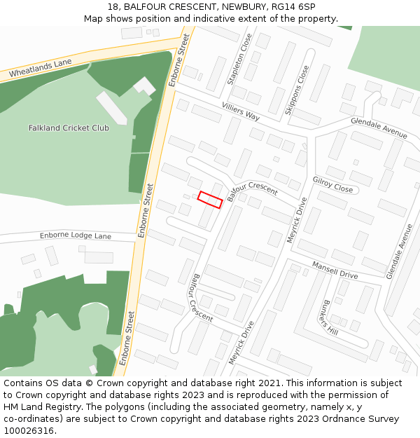 18, BALFOUR CRESCENT, NEWBURY, RG14 6SP: Location map and indicative extent of plot