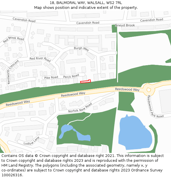 18, BALMORAL WAY, WALSALL, WS2 7RL: Location map and indicative extent of plot