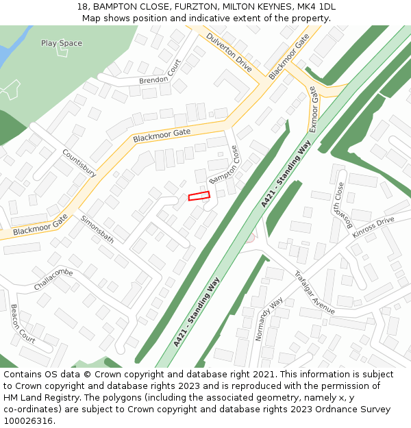 18, BAMPTON CLOSE, FURZTON, MILTON KEYNES, MK4 1DL: Location map and indicative extent of plot