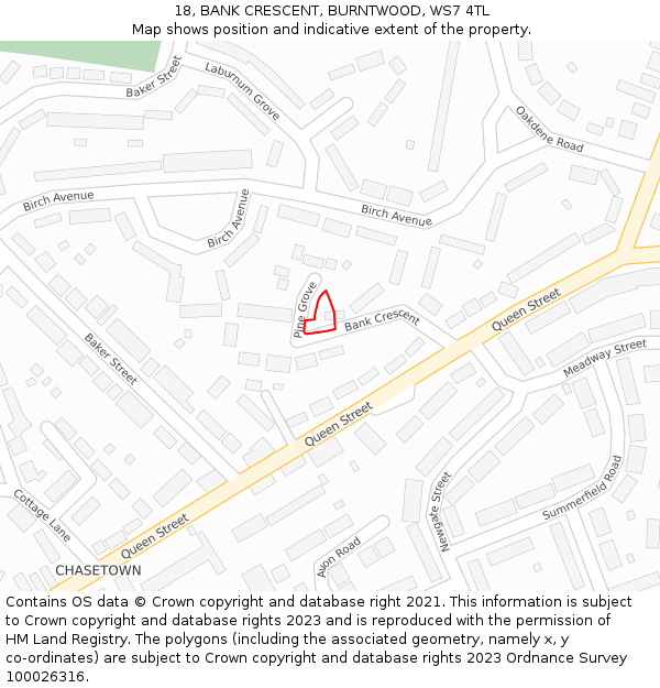18, BANK CRESCENT, BURNTWOOD, WS7 4TL: Location map and indicative extent of plot