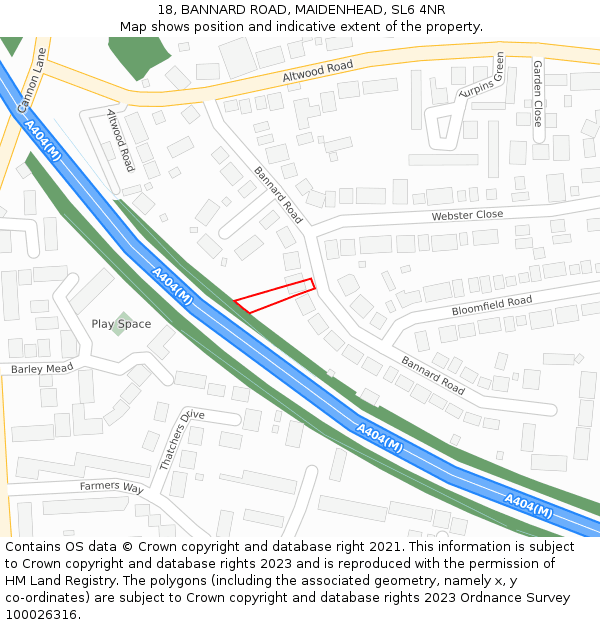 18, BANNARD ROAD, MAIDENHEAD, SL6 4NR: Location map and indicative extent of plot