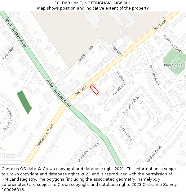 18, BAR LANE, NOTTINGHAM, NG6 0HU: Location map and indicative extent of plot