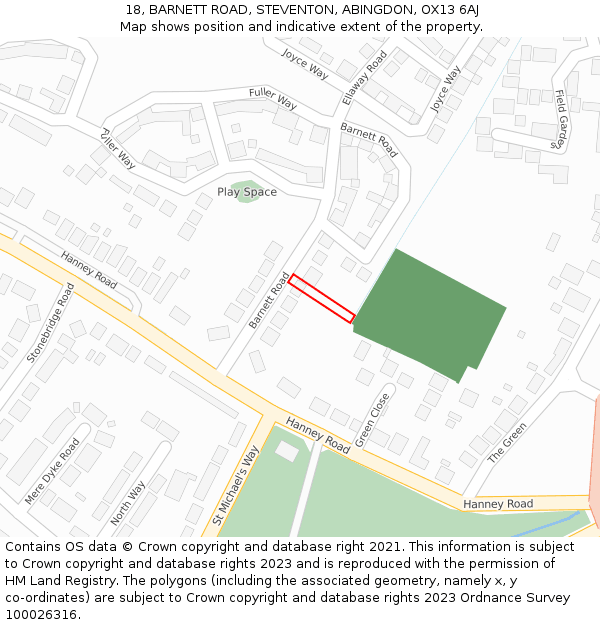 18, BARNETT ROAD, STEVENTON, ABINGDON, OX13 6AJ: Location map and indicative extent of plot