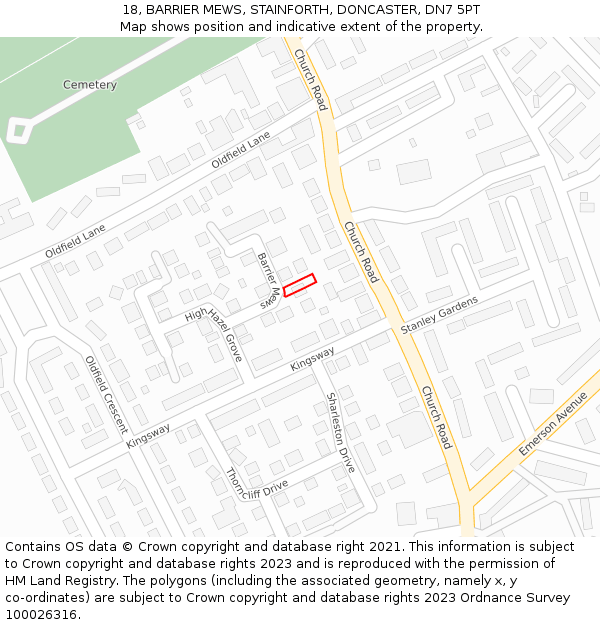 18, BARRIER MEWS, STAINFORTH, DONCASTER, DN7 5PT: Location map and indicative extent of plot