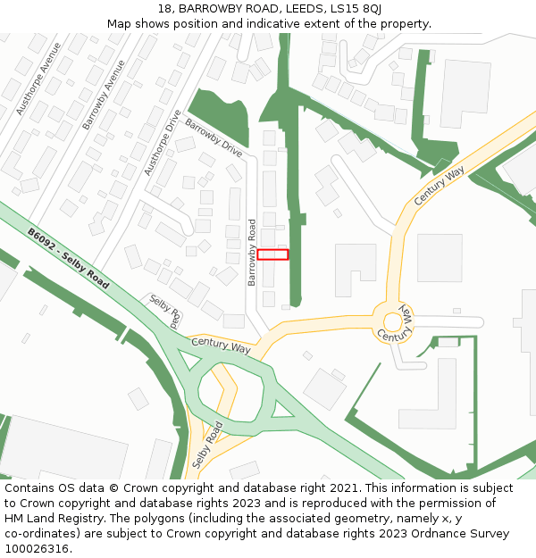 18, BARROWBY ROAD, LEEDS, LS15 8QJ: Location map and indicative extent of plot
