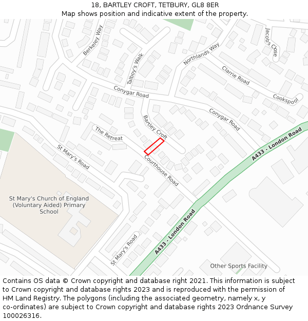 18, BARTLEY CROFT, TETBURY, GL8 8ER: Location map and indicative extent of plot