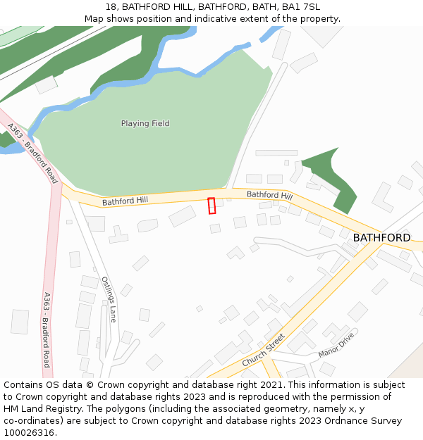 18, BATHFORD HILL, BATHFORD, BATH, BA1 7SL: Location map and indicative extent of plot