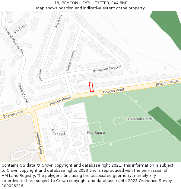 18, BEACON HEATH, EXETER, EX4 8NP: Location map and indicative extent of plot
