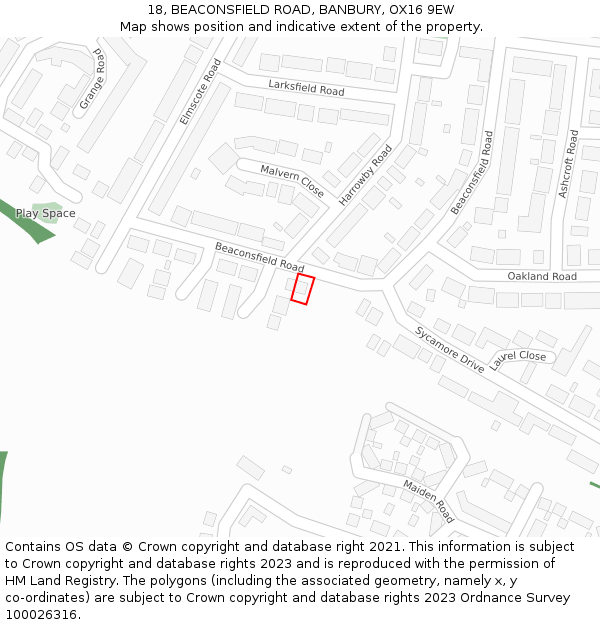 18, BEACONSFIELD ROAD, BANBURY, OX16 9EW: Location map and indicative extent of plot
