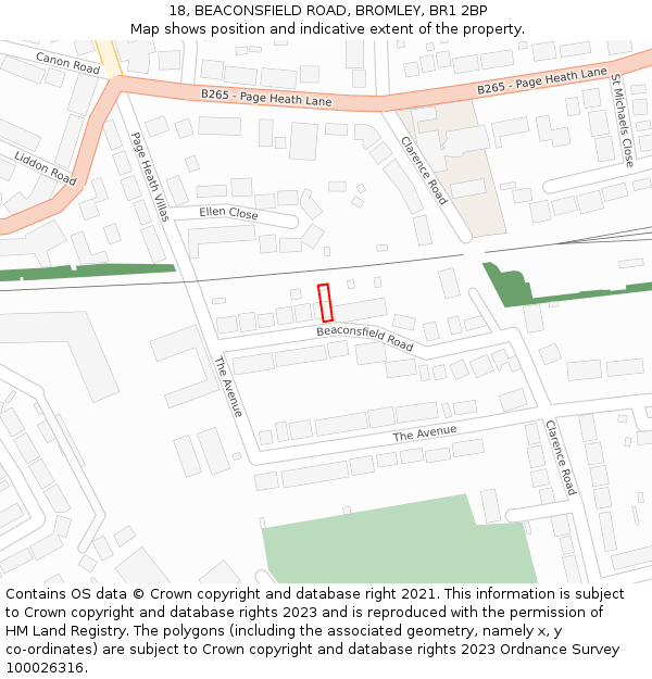 18, BEACONSFIELD ROAD, BROMLEY, BR1 2BP: Location map and indicative extent of plot